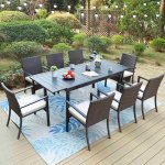 MF Studio 9-Piece Outdoor Wicker Dining Set with Extendable Table for 8-Person&Cushions, Black&Dark Brown