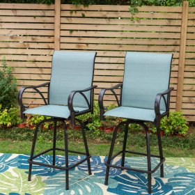 Sophia & William 2 Piece Outdoor Swivel Bar Stools Patio Height Chairs Padded Textilene Seat in Blue