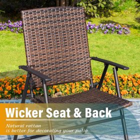 Sophia & William 2pcs Outdoor Patio Chairs Wicker Foldable Dining Chairs, Brown