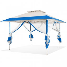 SERWALL 13 x 13 ft Outdoor Patio Metal Gazebo Grill Canopy Tent with Gazebo Netting, Blue