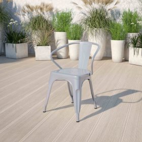 Flash Furniture Commercial Grade Silver Metal Indoor-Outdoor Chair with Arms